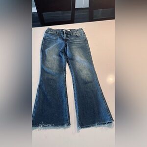 Flying Monkey High Rise Flare Blue Jeans Raw Hem Size 28
